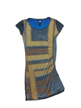 Custo Barcelona Tunic Mini Dress Geometric Print Short Sleeve Y2K Size Medium